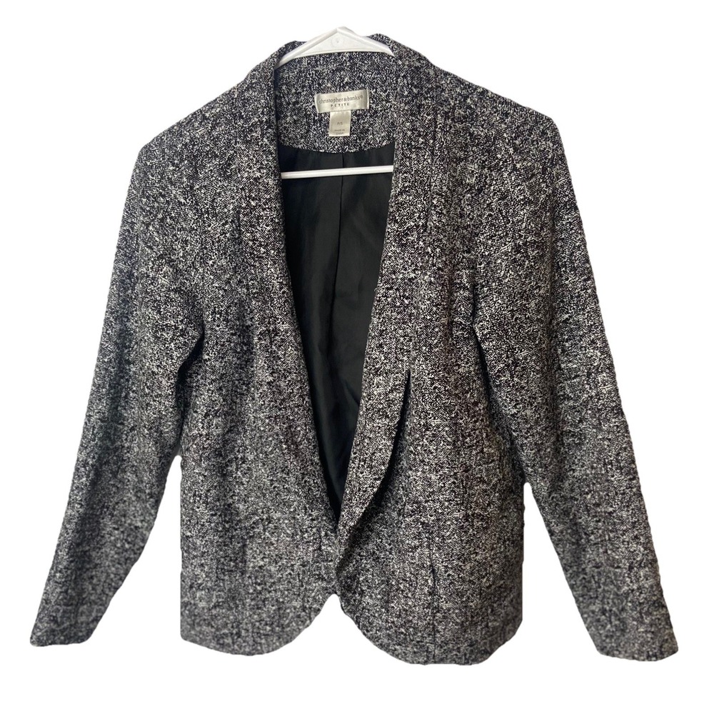 Christopher & Banks Petite Black White Textured Knit Open Front Blazer Jacket PS